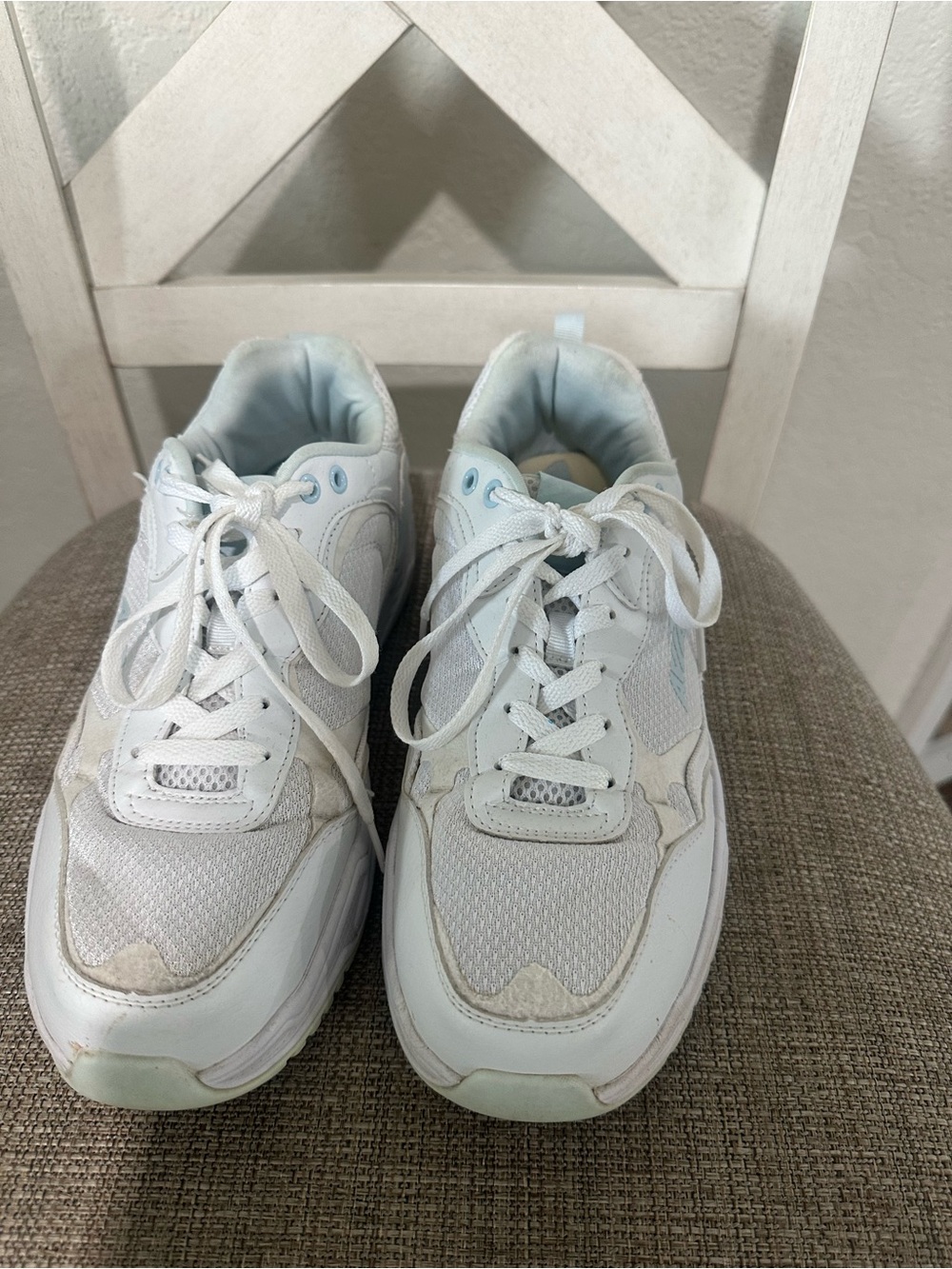 Avia White Women's Athletic Sneakers with Light Blue Accents